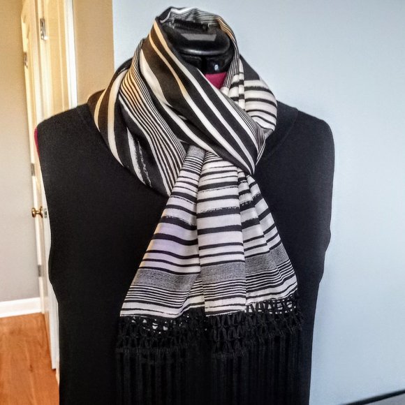 BCBGMaxAzria Black and White Striped Scarf - Picture 1 of 5